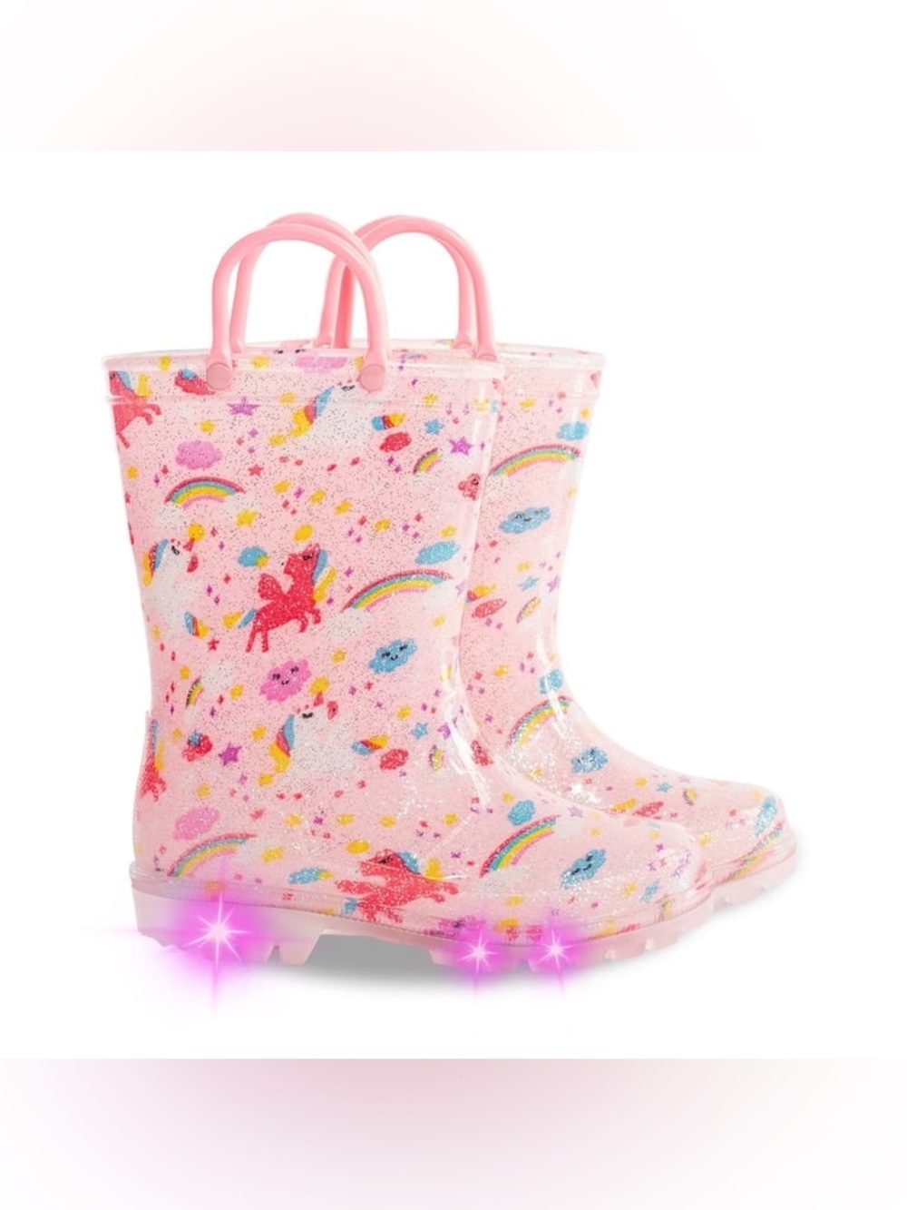 Euxterpa Toddler Kids Waterproof Light Up Glitter Rain Boots Sz 7
